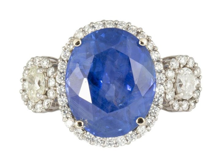 Sapphire, diamond and platinum ring