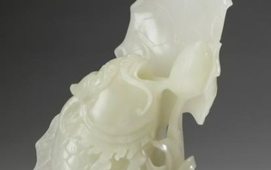 Chinese carved celadon jade carp sculpture, 8"h