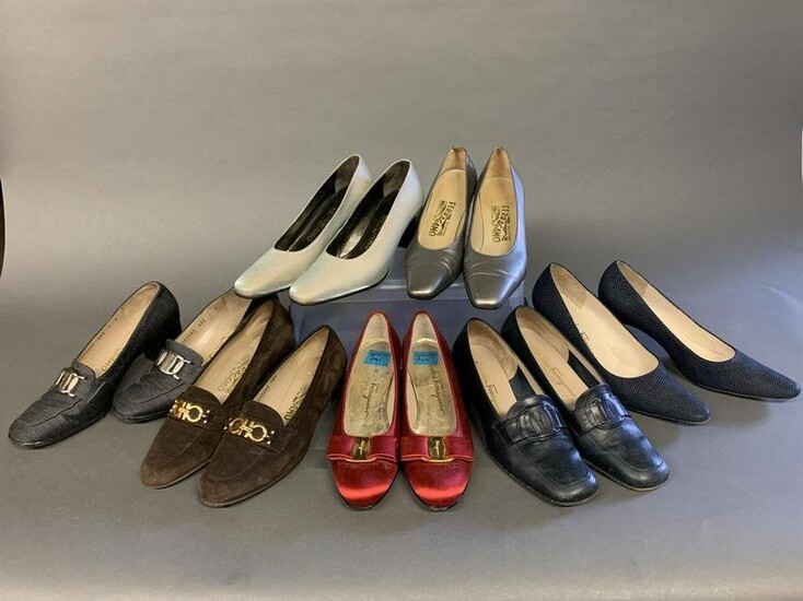 7 pairs of Salvatore Ferragamo pumps.
