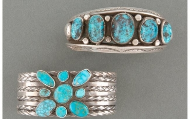 70014: Two Navajo Bracelets c. 1950 silver, turquoise