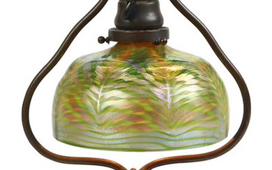 Tiffany Studios patinated bronze desk lamp with a favrile glass shade