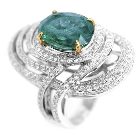 7.06 tcw Emerald Natural Diamond Ring in 18K White Gold