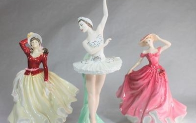 Coalport limited edition figure of Dame Margot Fonteyn, with certificate; two Royal Doulton Lady of the Year figures: 1997,...