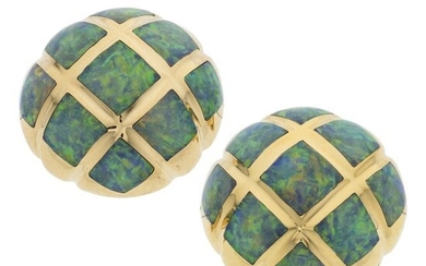 74014: Kabana Opal, Gold Earrings Stones: Inlaid opal