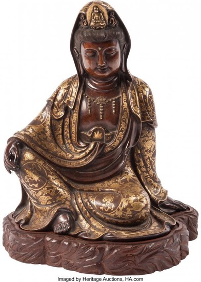 74414: A Chinese Bronze and Mixed Metal Guan Yin Figure