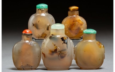 78014: A Group of Five Chinese Hardstone Snuff Bottles