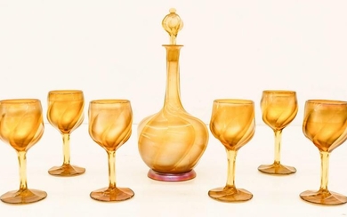 7pc L.C. Tiffany Favrile Faceted Swirl Decanter Set