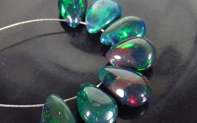 8.48 Ct Genuine 7 Drilled Black Pear Opal Beads