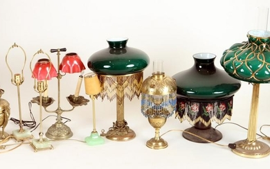 9 TABLE LAMPS OF VARIOUS SIZES AND AGES