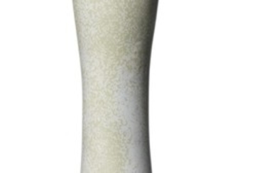 Toini Muona: A tall sculptural stoneware vase. Decorated with light green and sand coloured glaze with blue and grey elements. Signed TM. H. 50.4 cm.