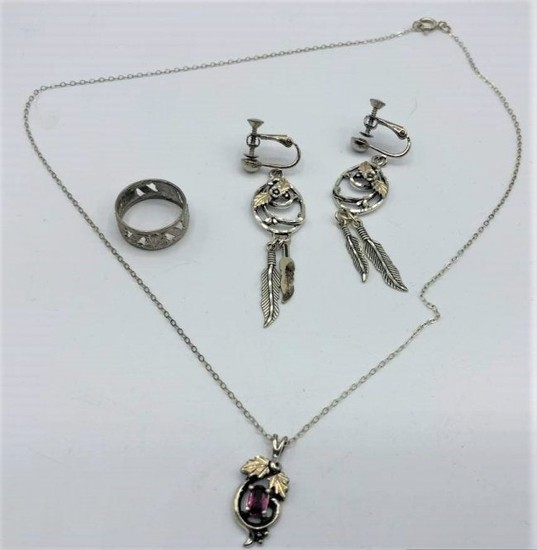 .925 STERLING Amethyst Pendant Necklace, Earrings, Ring