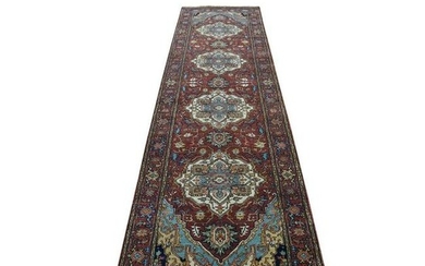 Antiqued Heriz Re-Creation Hand-Knotted Runner Pure