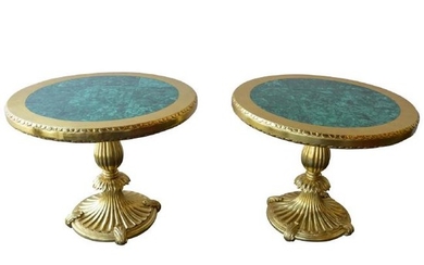 Pair of 22k Gold Tables with Malachite Insert