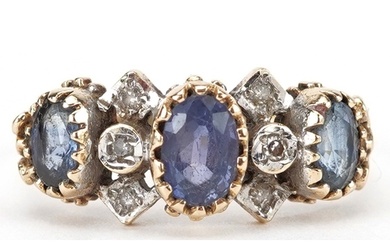 9ct gold sapphire and diamond cluster ring, the largest sapp...