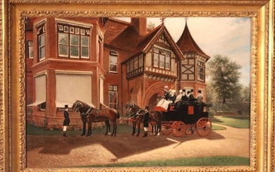 A 19TH C. ENGLISH COACHING SCENE OIL ON CANVAS