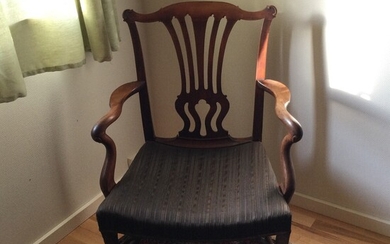 SOLD. A 19th-20th century mahogany Hepplewhite armchair, seat upholstred with horse hair. H. 95. W....