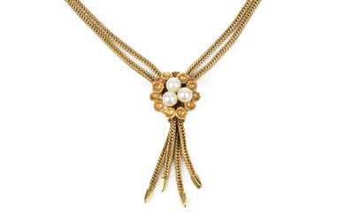 A 9ct gold twin strand necklace, of herringbone link design...