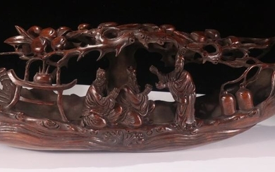 A BAMBOO CARVED SHIP ORNAMENT