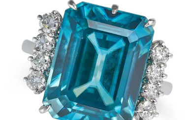 A BLUE ZIRCON AND DIAMOND RING set with an octagon ...