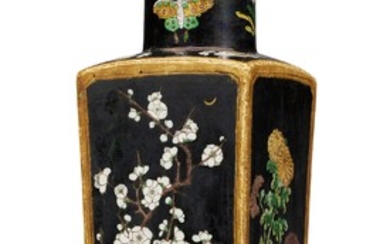 A CHINESE EXPORT FAMILLE NOIRE SQUARE VASE