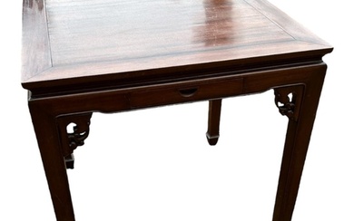 A CHINESE HARDWOOD SQUARE TOP CENTRE TABLE With a single dra...