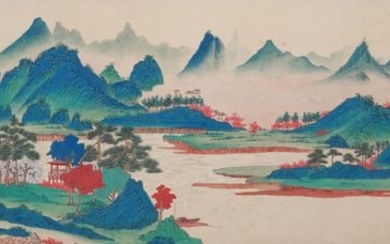 A CHINESE LANDSCAPE PAINTING ON PAPER, HANGING SCROLL, PAN SU MARK