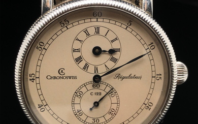 A CHRONOSWISS REGULATEUR AUTOMATIC GENTS WRIST WATCH WITH A STAINLESS STEEL CASE. THE AUTOMATIC