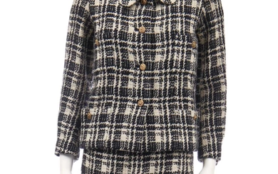 A Chanel couture black and white tartan wool suit, mid 1960s