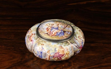 A Charming 19th Century Viennese Enamel Silver mounted Box of quatrefoil cushion form with an inset