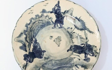 A Chinese Blue and White Figure Painted Porcelain Dish