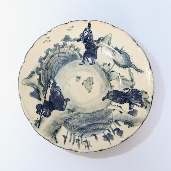 A Chinese Blue and White Figure Painted Porcelain Dish