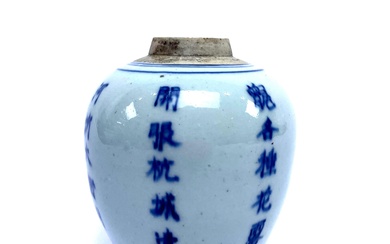 A Chinese Blue & White Ginger Jar Depicting Central Character Detail, Qing Dynasty