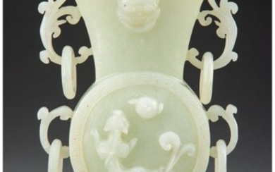 A Chinese Carved Celadon Hardstone Vase 6-1/4 x
