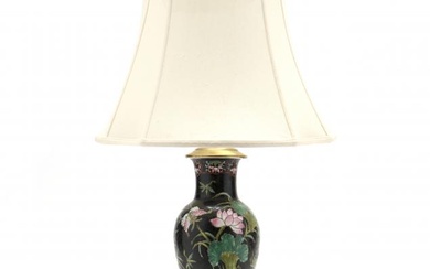 A Chinese Famille Noir Vase Table Lamp and Hard Stone Figurine