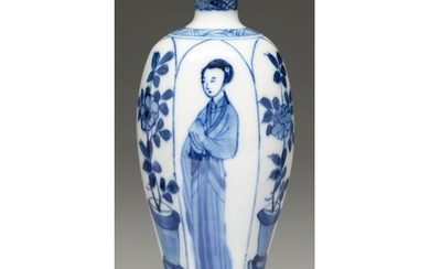A Chinese blue and white vase, 18th c, of six-sided form, pa...