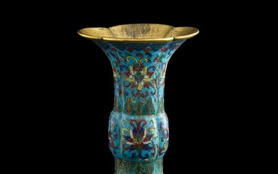 A Chinese cloisonne 'scrolling lotus' gu vase, 18th century