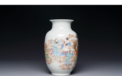 A Chinese famille rose 'Eight Immortals' vase, Qianlong mark...