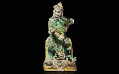 A Chinese famille verte figure of Guangmu Tianwang, guardian king of the West 素三