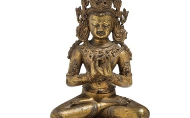 A Chinese gilt bronze figure of a bodhisattva. 17th-18th century. Weight 1265 g. H. 21 cm.