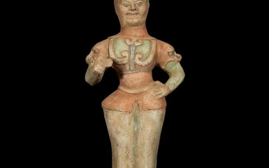 A Chinese painted pottery figure of a guardian, Tang