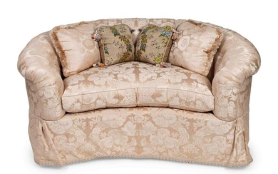 A Contemporary Damask-Upholstered Settee Height 30 x
