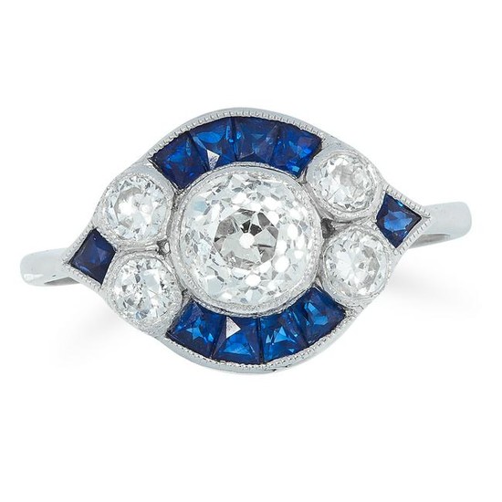 A DIAMOND AND SAPPHIRE RING set with round old cut