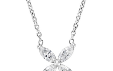 A DIAMOND PENDANT NECKLACE the pendant set with four marquise cut diamonds, suspended from a trace