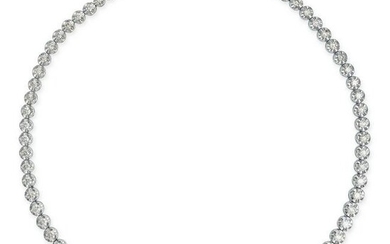 A DIAMOND RIVIERE NECKLACE in 14ct white gold, set with a single row of graduating round brilliant