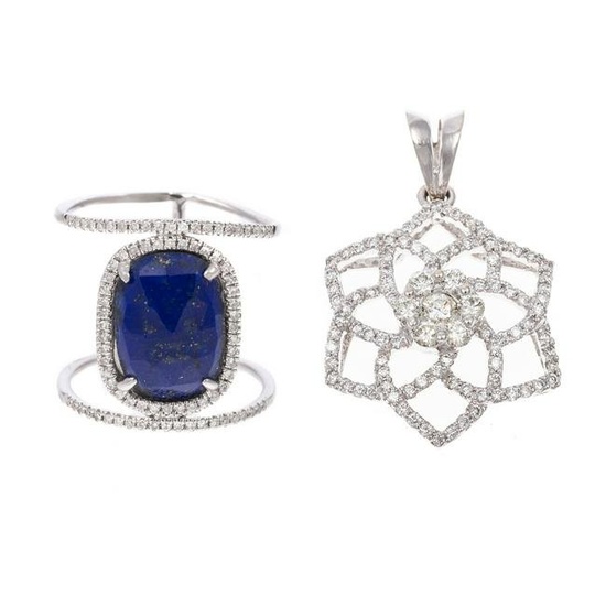 A Diamond Flower Pendant & Lapis Lazuli Ring