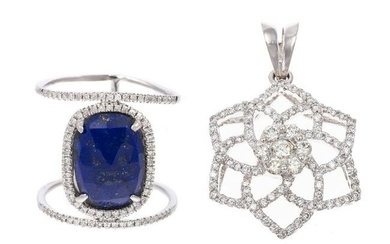 A Diamond Flower Pendant & Lapis Lazuli Ring