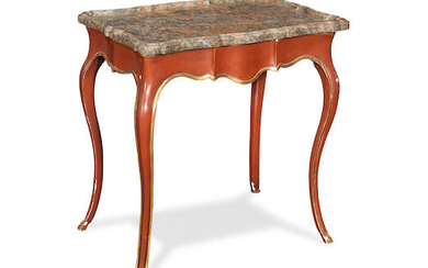 A Dutch red painted and gilt decorated side table