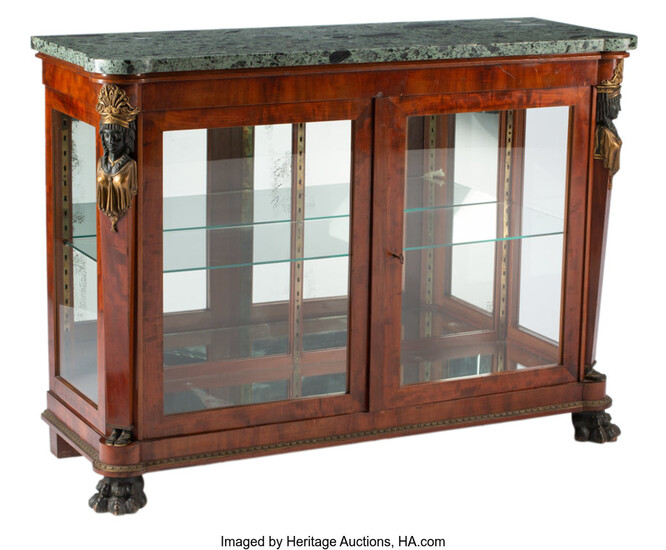 A French Empire Gilt Bronze Mounted Mahogany Vitrine Cabinet with Marble Top (19th century)