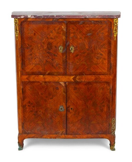 A French Empire Style Marble Top Marquetry Cabinet
