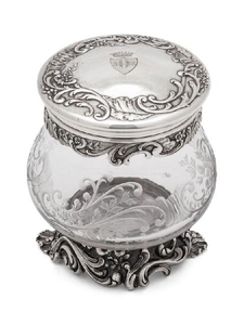 A French Silver Mounted Etched Glass Jar